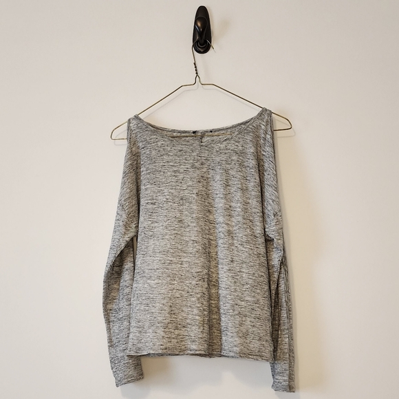 Grey Long Sleeve Shirt W/ Cutout Shoulders STAINED - Picture 1 of 3